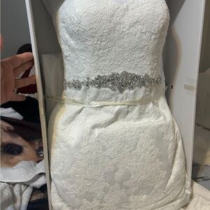 David's Bridal White Lace Dress with Silver and beads